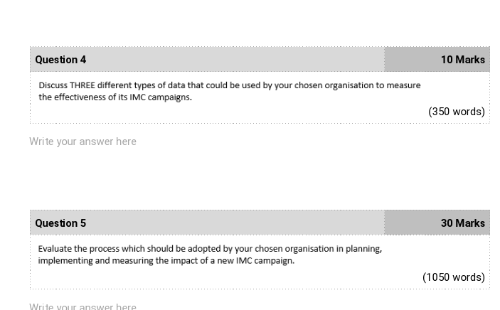 Question 4 10 Marks Discuss Three Different Types Of Data That Could Be Used By Your Chosen Organisation To Measure The 1