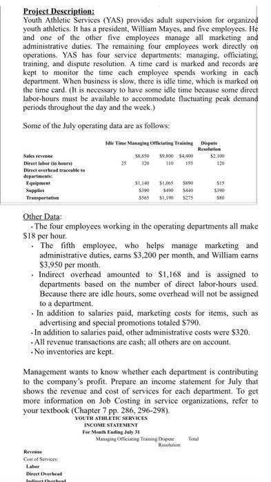 Project Description Youth Athletic Services Yas Provides Adult Supervision For Organized Youth Athletics It Has A Pr 1