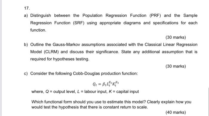 17 A Distinguish Between The Population Regression Function Prf And The Sample Regression Function Srf Using Appro 1