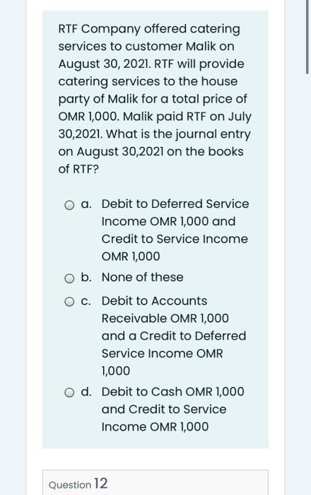 Rtf Company Offered Catering Services To Customer Malik On August 30 2021 Rtf Will Provide Catering Services To The Ho 1