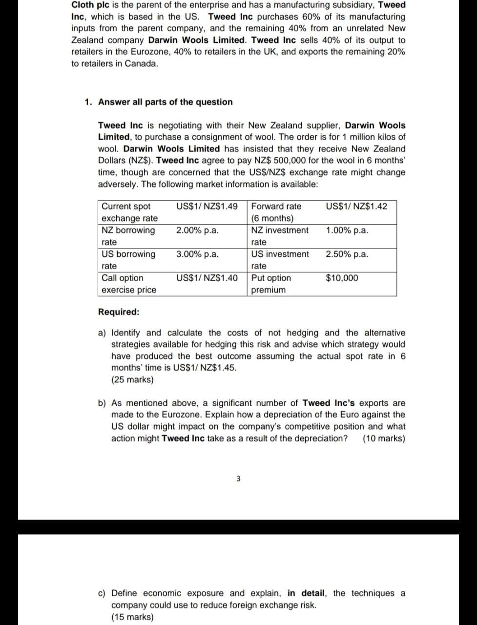 Cloth Plc Is The Parent Of The Enterprise And Has A Manufacturing Subsidiary Tweed Inc Which Is Based In The Us Tweed 1