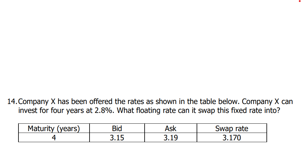 14 Company X Has Been Offered The Rates As Shown In The Table Below Company X Can Invest For Four Years At 2 8 What 1