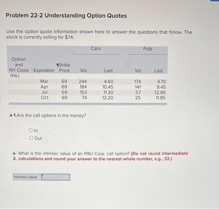 Problem 22 2 Understanding Option Quotes Use The Option Quote Information Shown Here To Answer The Questions That Follow 1