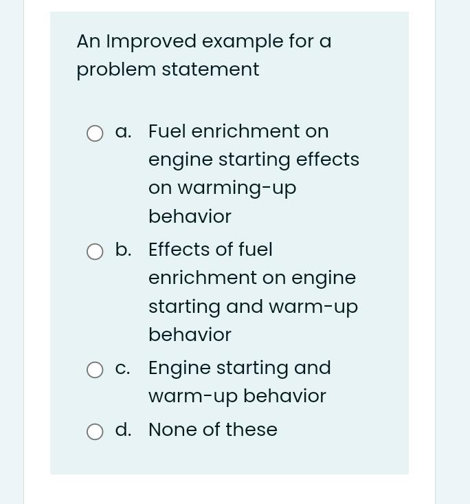 An Improved Example For A Problem Statement A Fuel Enrichment On Engine Starting Effects On Warming Up Behavior O B Ef 1