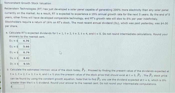Nonconstant Growth Stock Valuation Rezenstein Technologies Rt Has Just Developed A Solar Panel Capable Of Generating 2 1