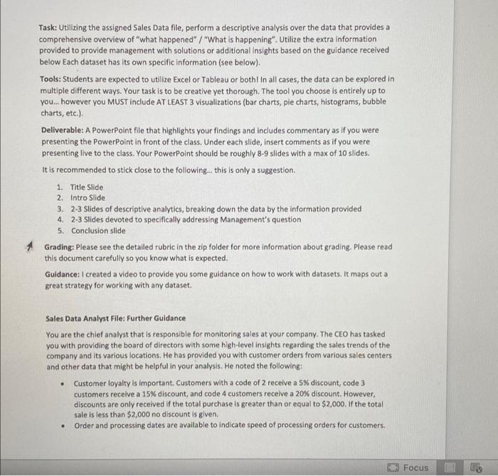 Task Utilizing The Assigned Sales Data File Perform A Descriptive Analysis Over The Data That Provides A Comprehensive 1