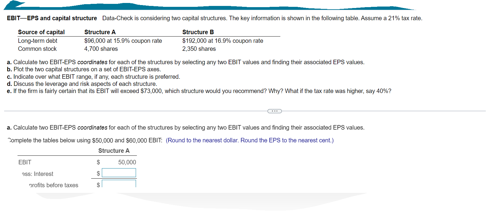 Ebit Eps And Capital Structure Data Check Is Considering Two Capital Structures The Key Information Is Shown In The Fol 1
