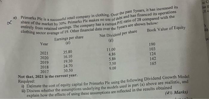 Ie C He P Illa 11 Net Dividend Per Share Year 4 86 E Primarks Plc Is A Successful Retail Company In Clothing Over Th 1