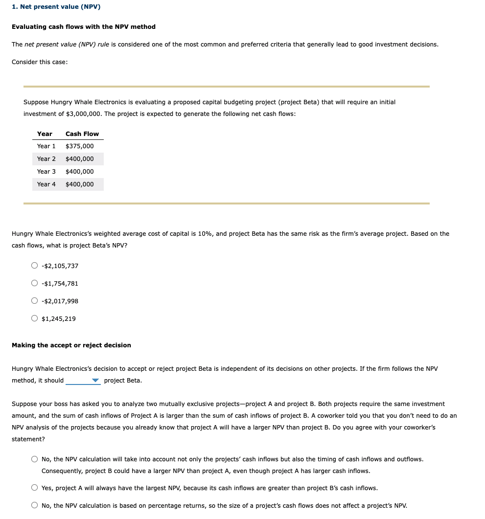 1 Net Present Value Npv Evaluating Cash Flows With The Npv Method The Net Present Value Npv Rule Is Considered One 1