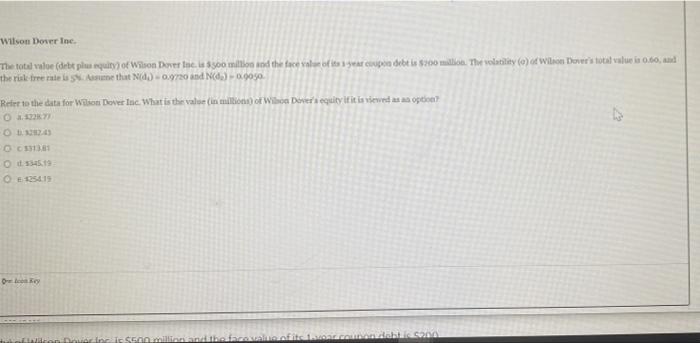 Wilson Dover Ine The Total Valoe Det Plus Equity Of Wilson Derties 500 Milioand The Face Of Its Cupon Debt Is 200 Mil 1
