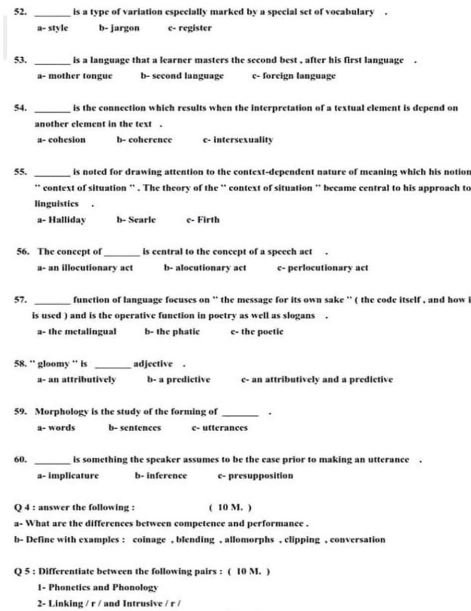 52 Is A Type Of Variation Especially Marked By A Special Set Of Vocabulary A Style B Jargon Register 53 Is A Languag 1
