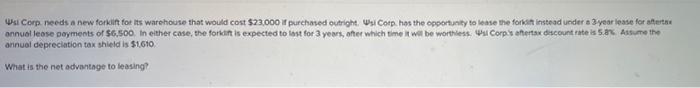 Wsi Corp Needs A New Forum For Its Warehouse That Would Cost 23 000 If Purchased Outright Wscorp Has The Opportunity T 1