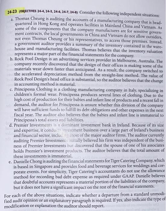 24 23 Objectives 24 4 24 5 24 6 24 7 24 8 Consider The Following Independent Situations 2 Thomas Cheung Is Audit 1