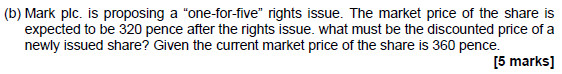 B Mark Plc Is Proposing A One For Five Rights Issue The Market Price Of The Share Is Expected To Be 320 Pence Afte 1