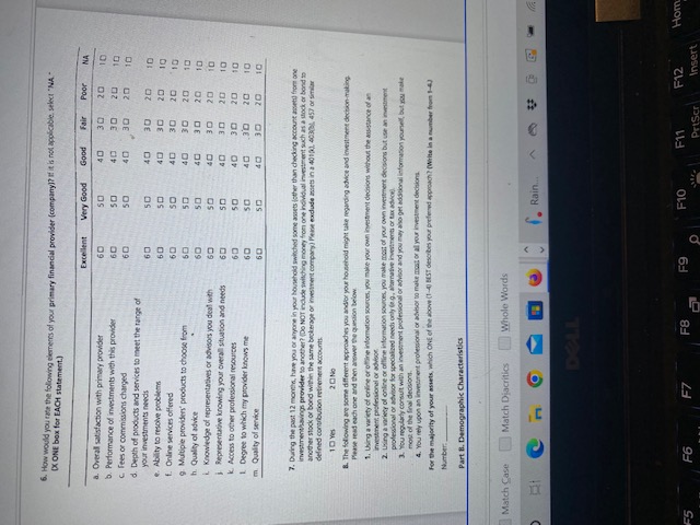 6 How Would You Rate The Folowing Elements Of Your Primary Financial Provider Companyi It Is Not Applicable Select N 1