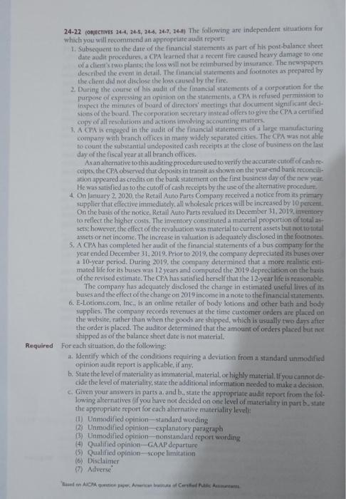 24 22 Objectives 244 24 5 246 247 24 6 The Following Are Independent Situations For Which You Will Recommend An Ap 3