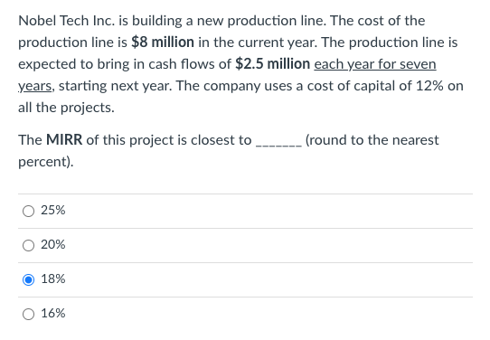 Nobel Tech Inc Is Building A New Production Line The Cost Of The Production Line Is 8 Million In The Current Year Th 1