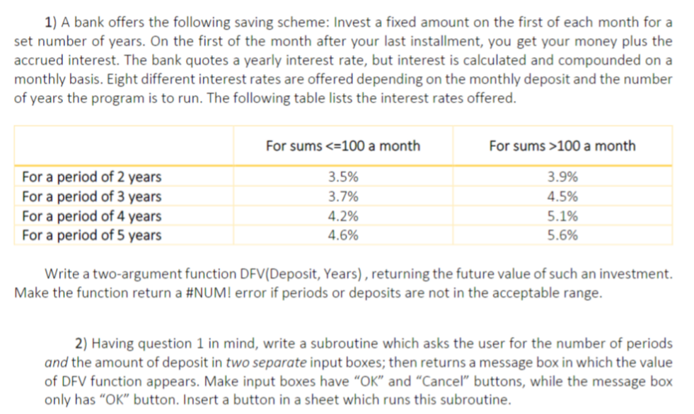 1 A Bank Offers The Following Saving Scheme Invest A Fixed Amount On The First Of Each Month For A Set Number Of Years 1