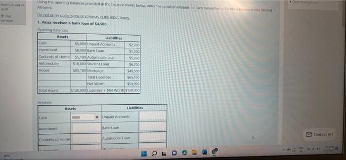 Using The Opening Balances Provided In The Balance Shes Below Enter The Updated Amounts For Each One Anweis Do Not Ente 1