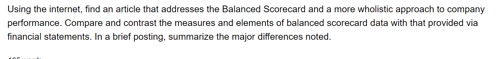 Using The Internet Find An Article That Addresses The Balanced Scorecard And A More Wholistic Approach To Company Perfo 1
