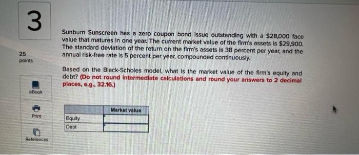3 Sunburn Sunscreen Has A Zero Coupon Bond Issue Outstanding With A 28 000 Face Value That Matures In One Year The Cur 1