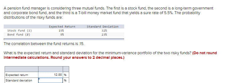 A Pension Fund Manager Is Considering Three Mutual Funds The First Is A Stock Fund The Second Is A Long Term Governmen 1
