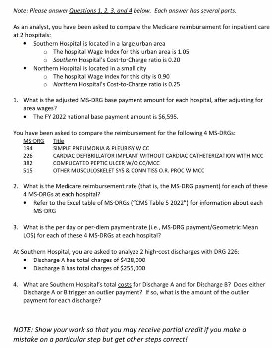 Note Please Answer Questions 1 2 3 And 4 Below Each Answer Has Several Parts As An Analyst You Have Been Asked To 1