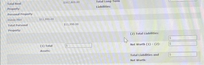 The Following Is A Partial Balance Sheet For Andy And Kim Garza Complete The Balance Sheet By Determining Their Total A 2