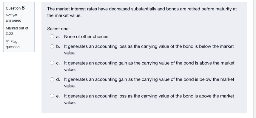 The Market Interest Rates Have Decreased Substantially And Bonds Are Retired Before Maturity At The Market Value Questi 1