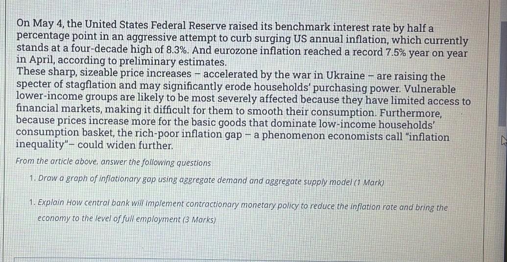 On May 4 The United States Federal Reserve Raised Its Benchmark Interest Rate By Half A Percentage Point In An Aggressi 1
