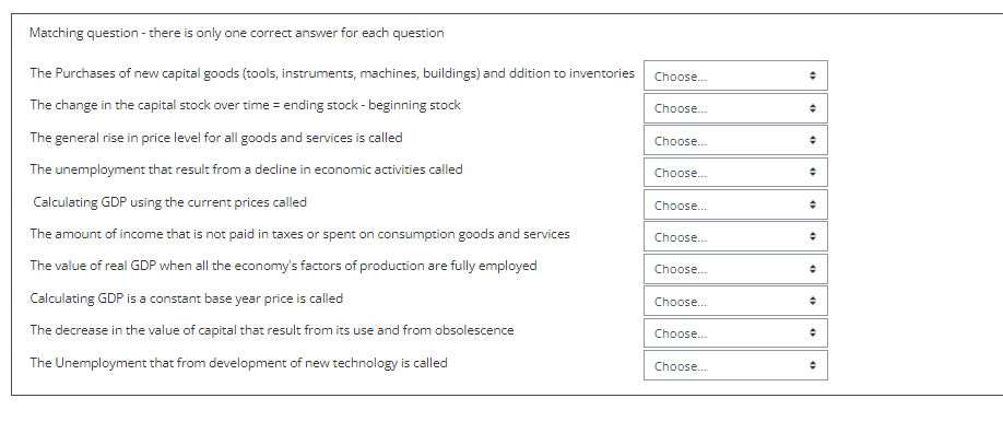 Matching Question There Is Only One Correct Answer For Each Question Choose Choose Choose Choose Choose 1