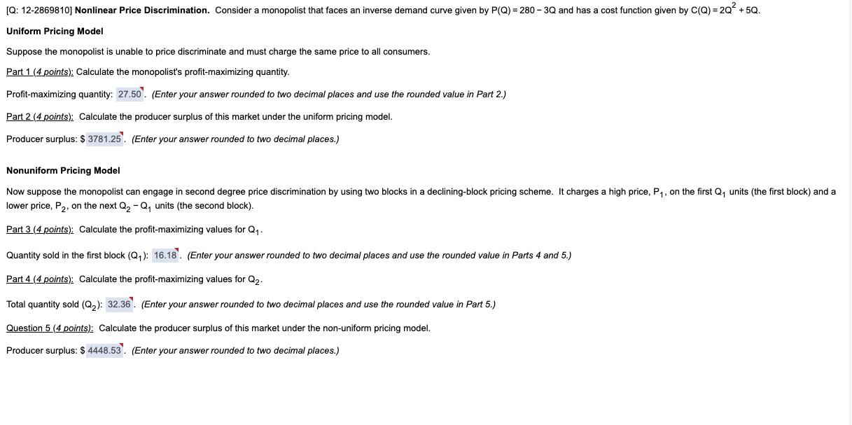 Q 12 2869810 Nonlinear Price Discrimination Consider A Monopolist That Faces An Inverse Demand Curve Given By P Q 1