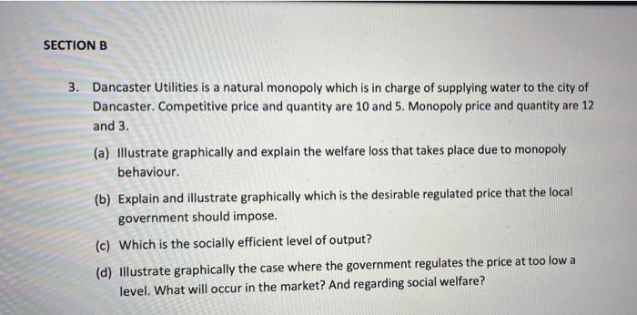 Section B 3 Dancaster Utilities Is A Natural Monopoly Which Is In Charge Of Supplying Water To The City Of Dancaster C 1