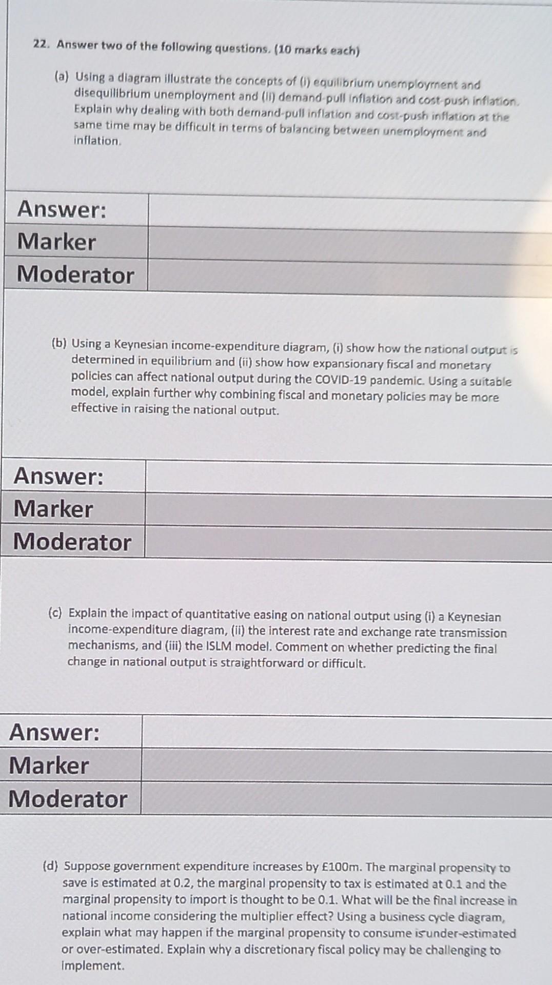22 Answer Two Of The Following Questions 10 Marks Each A Using A Diagram Illustrate The Concepts Of Equilibriuro 1