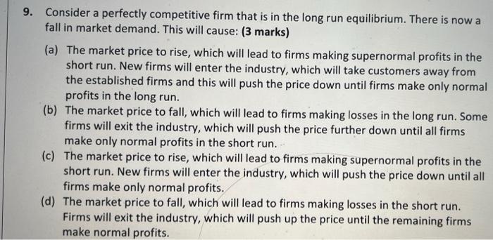 8 Which Of The Following Statements Is True 3 Marks A If A Firm S Production Possibility Frontier Is Concave Then 2