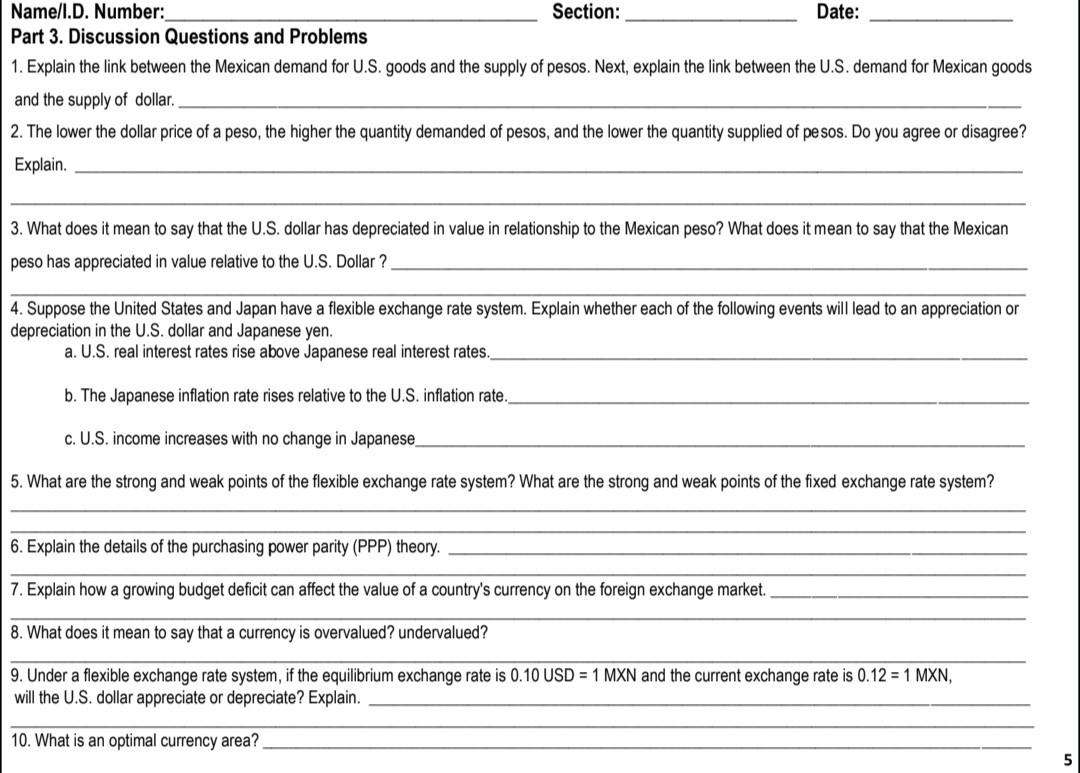 Name L D Number Section Date Part 3 Discussion Questions And Problems 1 Explain The Link Between The Mexican Deman 1