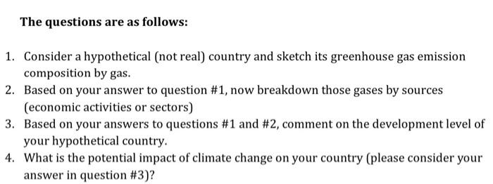 The Questions Are As Follows 1 Consider A Hypothetical Not Real Country And Sketch Its Greenhouse Gas Emission Compo 1