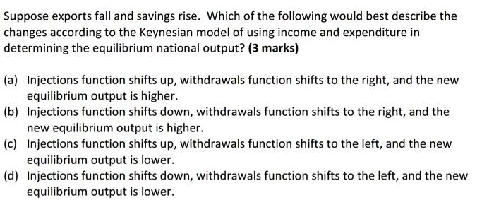 Suppose Exports Fall And Savings Rise Which Of The Following Would Best Describe The Changes According To The Keynesian 1