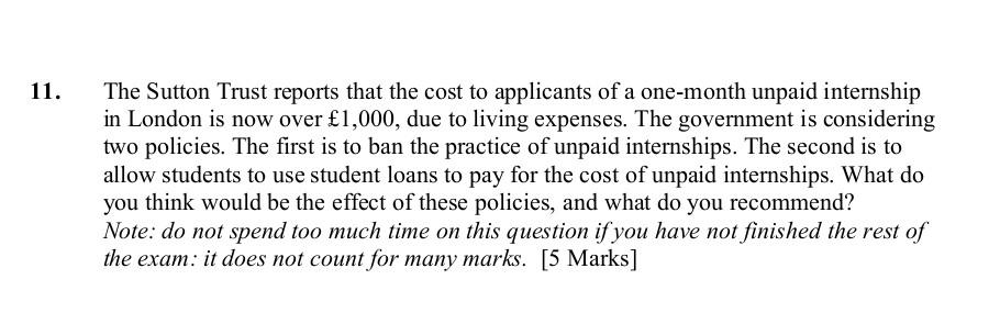 11 The Sutton Trust Reports That The Cost To Applicants Of A One Month Unpaid Internship In London Is Now Over 1 000 1