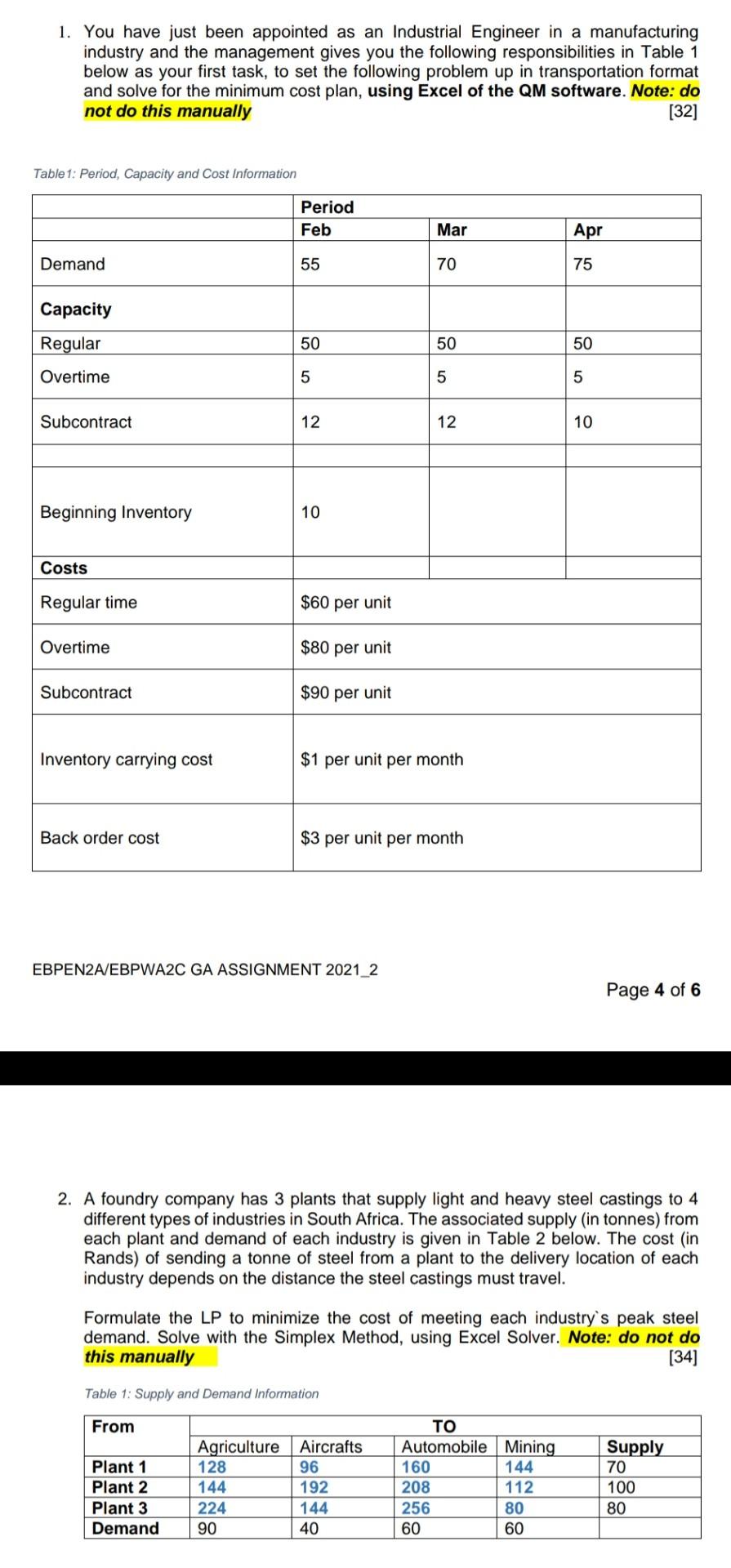 1 You Have Just Been Appointed As An Industrial Engineer In A Manufacturing Industry And The Management Gives You The F 1