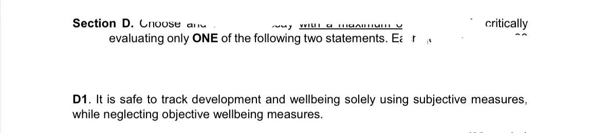 Uy Villl A Cailutu Section D Choose Allu Evaluating Only One Of The Following Two Statements Ec Ra Critically D1 It I 1