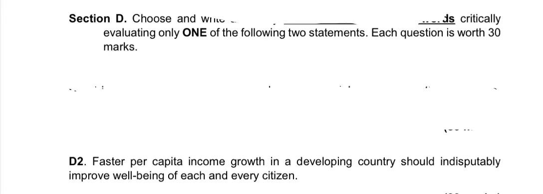 Section D Choose And Will Ds Critically Evaluating Only One Of The Following Two Statements Each Question Is Worth 30 1