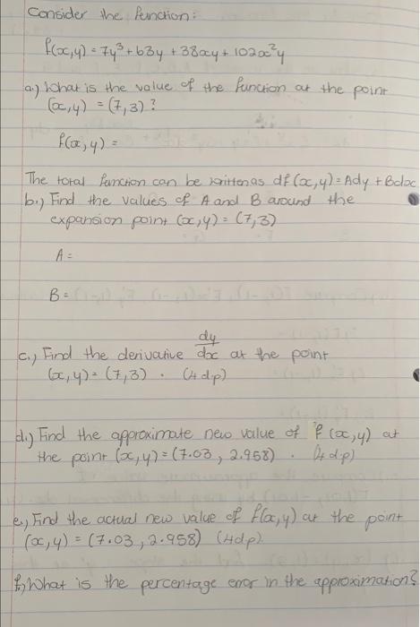 Consider The Function Floc Y 743 B3y 38ocy 10200 4 A What Is The Value Of The Function At The Point Oc 4 1