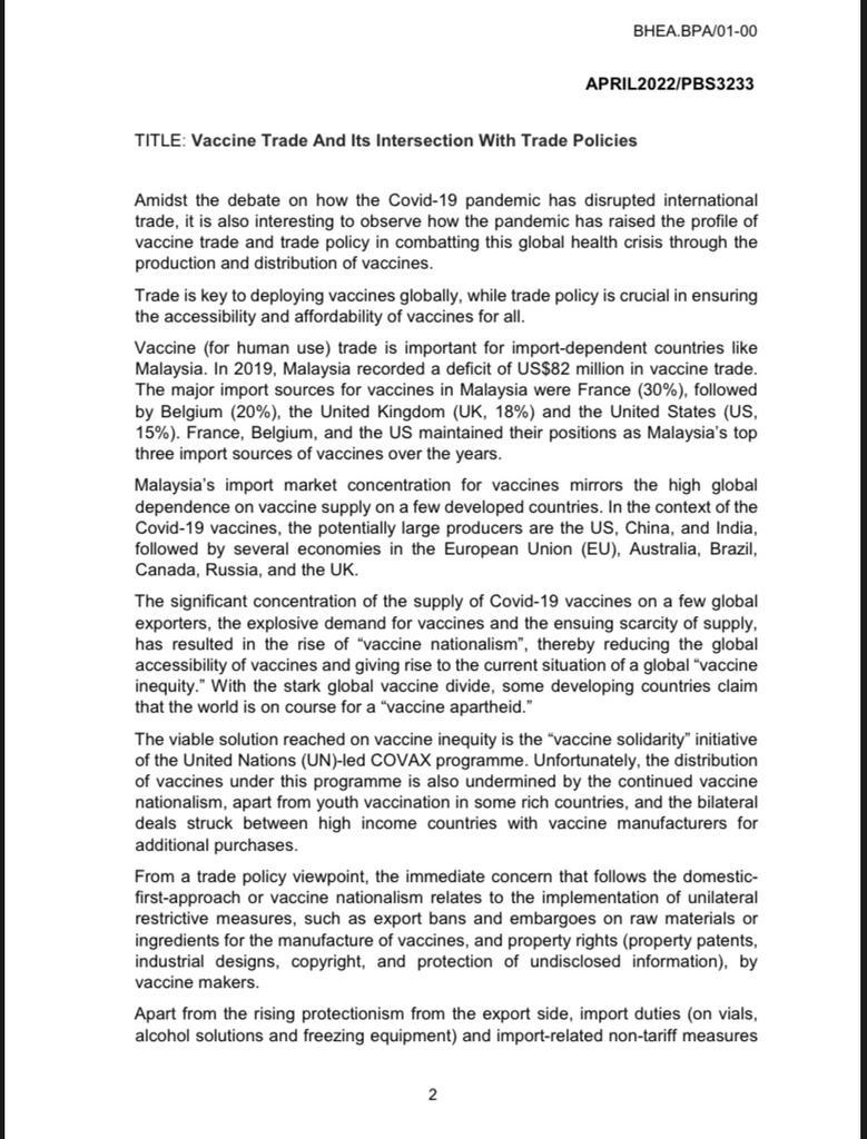 Bhea Bpa 01 00 April 2022 Pbs3233 Title Vaccine Trade And Its Intersection With Trade Policies Amidst The Debate On How 1