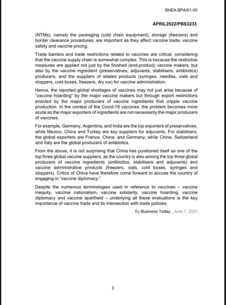 Bhea Bpa 01 00 April 2022 Pbs3233 Title Vaccine Trade And Its Intersection With Trade Policies Amidst The Debate On How 2