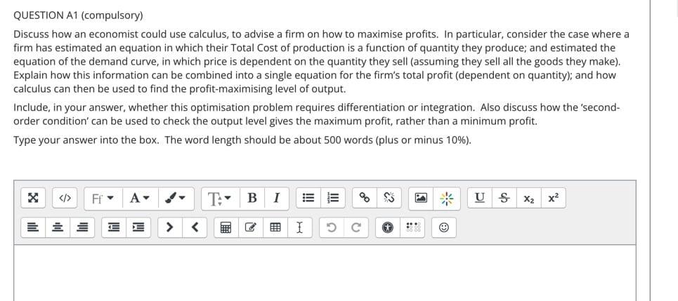 Question A1 Compulsory Discuss How An Economist Could Use Calculus To Advise A Firm On How To Maximise Profits In Pa 1