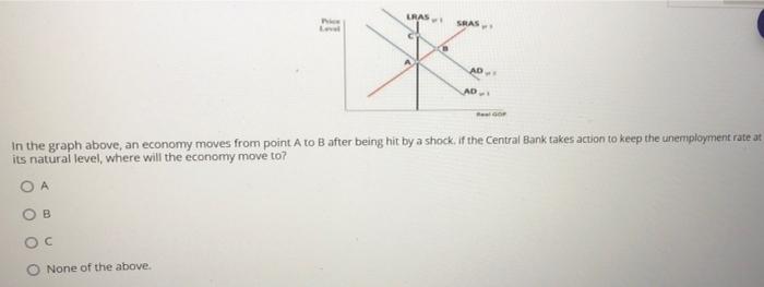 Lras Sas L Ad Ad In The Graph Above An Economy Moves From Point A To B After Being Hit By A Shock If The Central Bank 1