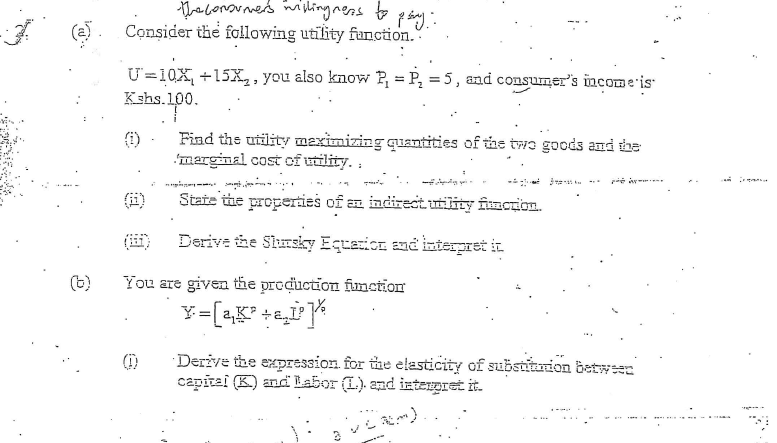 The Consumers Willingness To Sony A Consider The Following Utility Function U 10x 15x2 You Also Know 3 P 5 1
