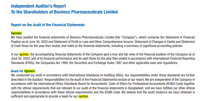 Independent Auditors Report To The Shareholders Of Beximco Pharma Api Limited Report On The Audit Of The Financial Stat 2