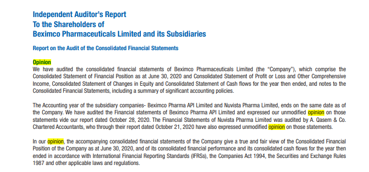 Independent Auditors Report To The Shareholders Of Beximco Pharma Api Limited Report On The Audit Of The Financial Stat 3